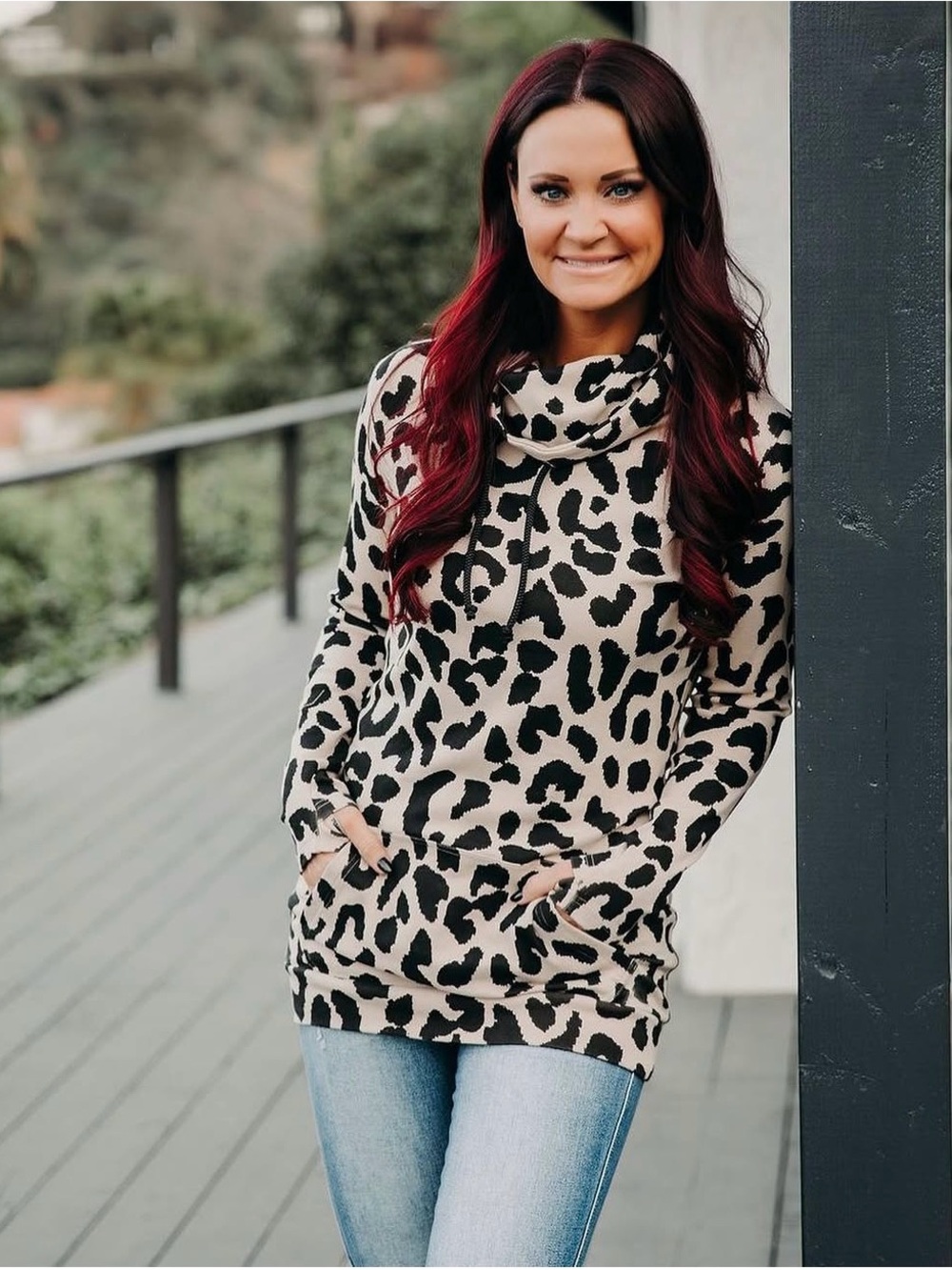 Lily & Lottie NWOT Leopard Print Cowl Neck Sweater Tunic